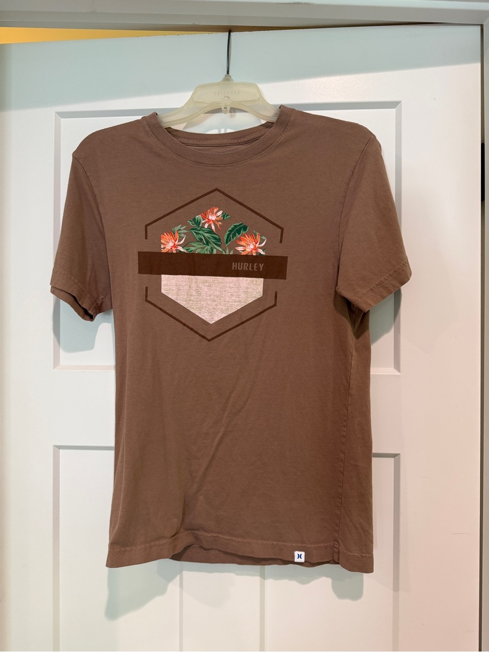 HURLEY Brown Short-Sleeve Floral Graphic Tee-Size XS